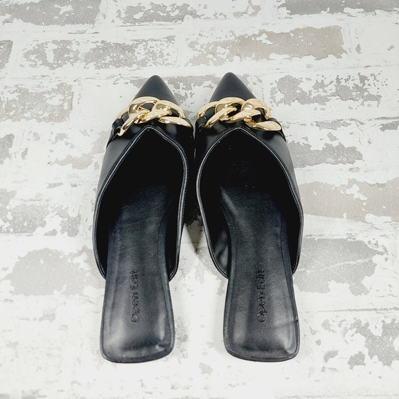 New Open Edit Kristina Black Faux Leather Chain Slip On Mules B21 - Picture 6 of 11